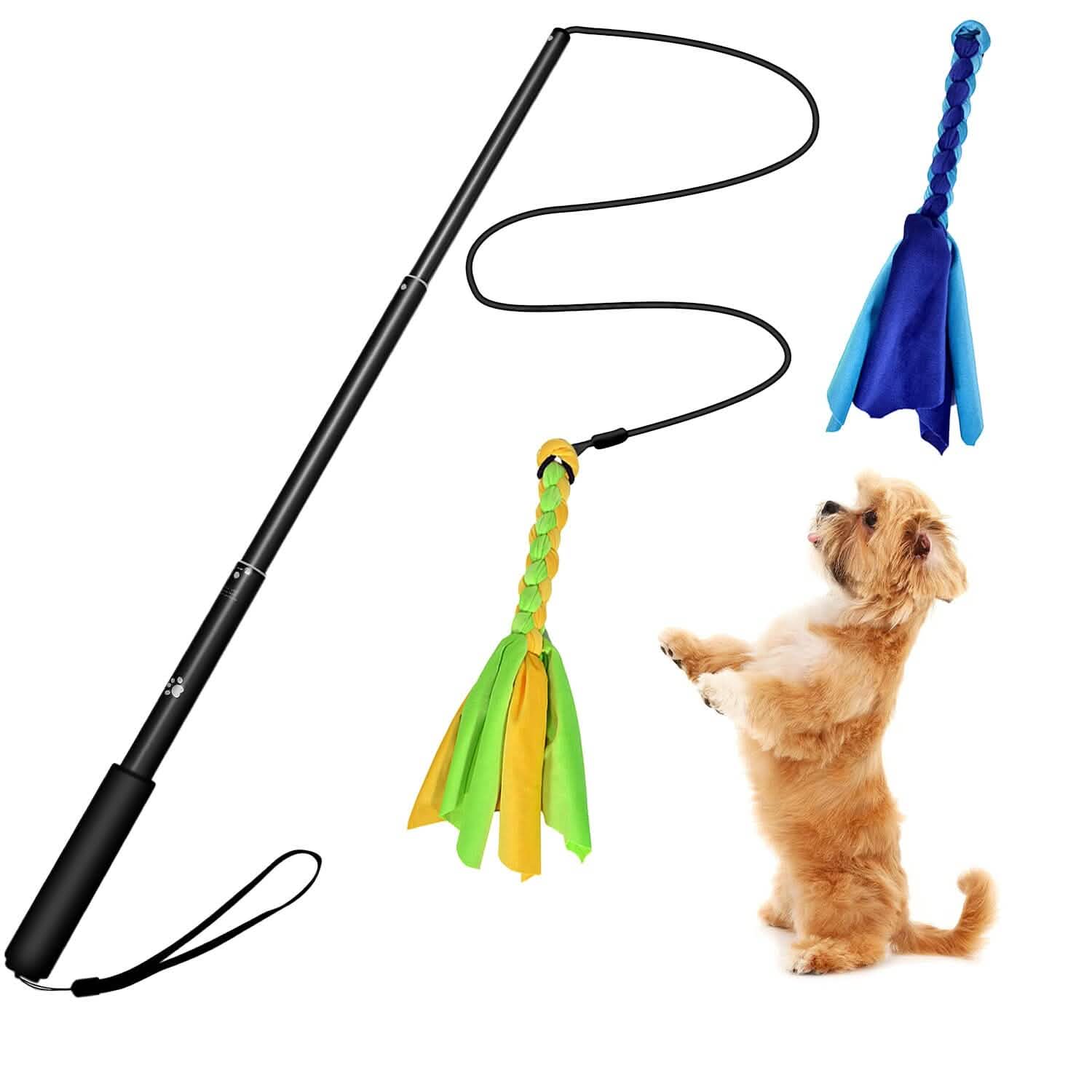 Extendable Dog Flirt Pole with 2 Replaceable Interactive Tail Toys DailySale