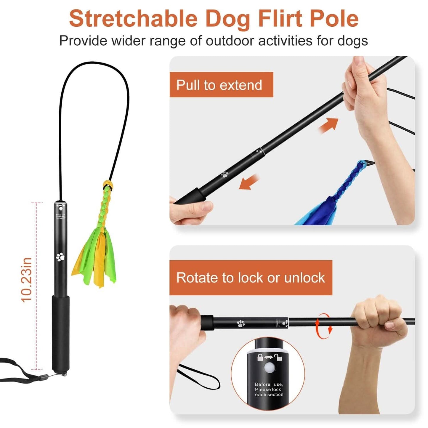 Extendable Dog Flirt Pole with 2 Replaceable Interactive Tail Toys DailySale