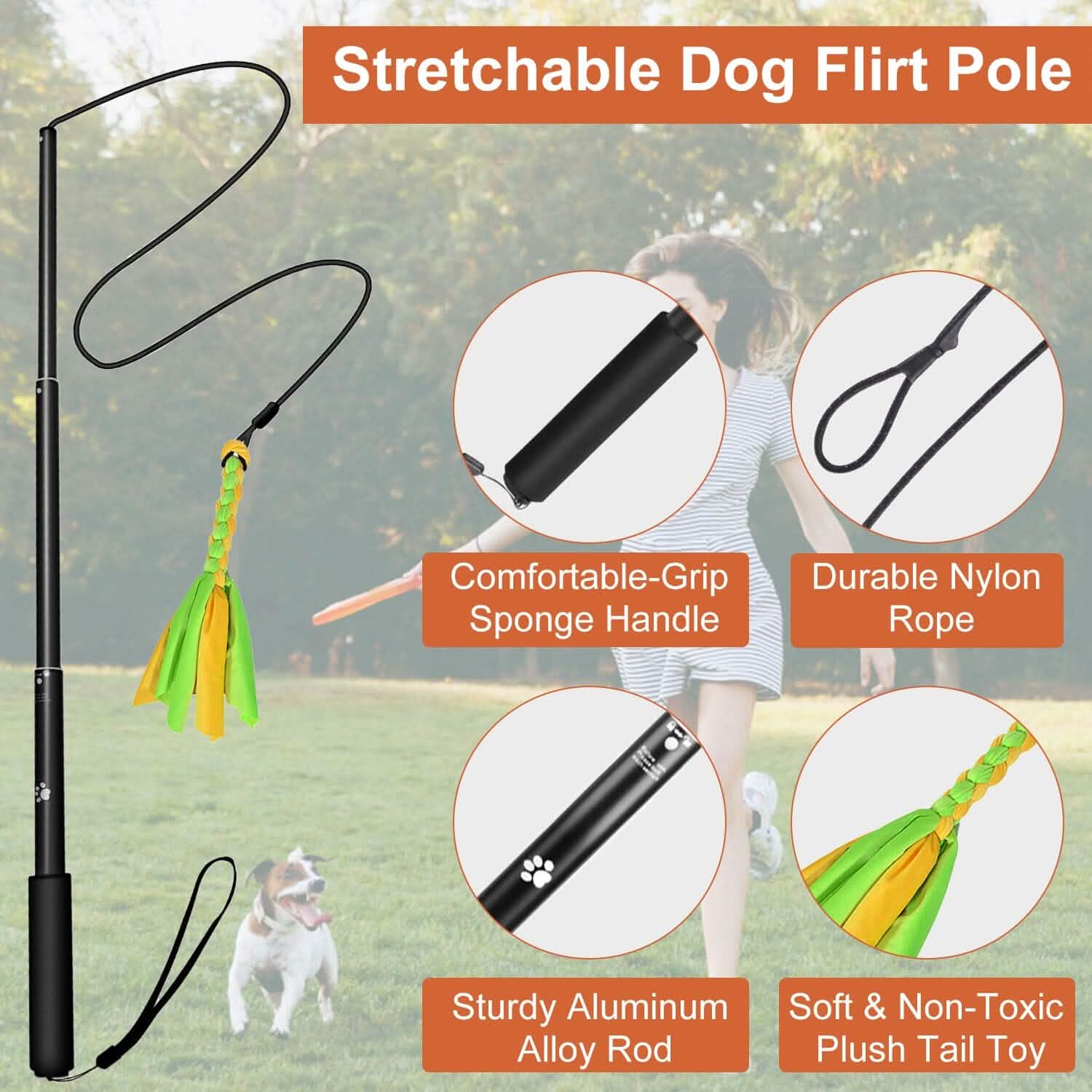 Extendable Dog Flirt Pole with 2 Replaceable Interactive Tail Toys DailySale