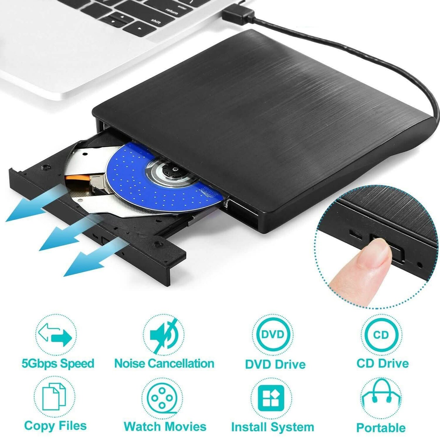 External CD DVD Drive USB 3.0 Slim DailySale