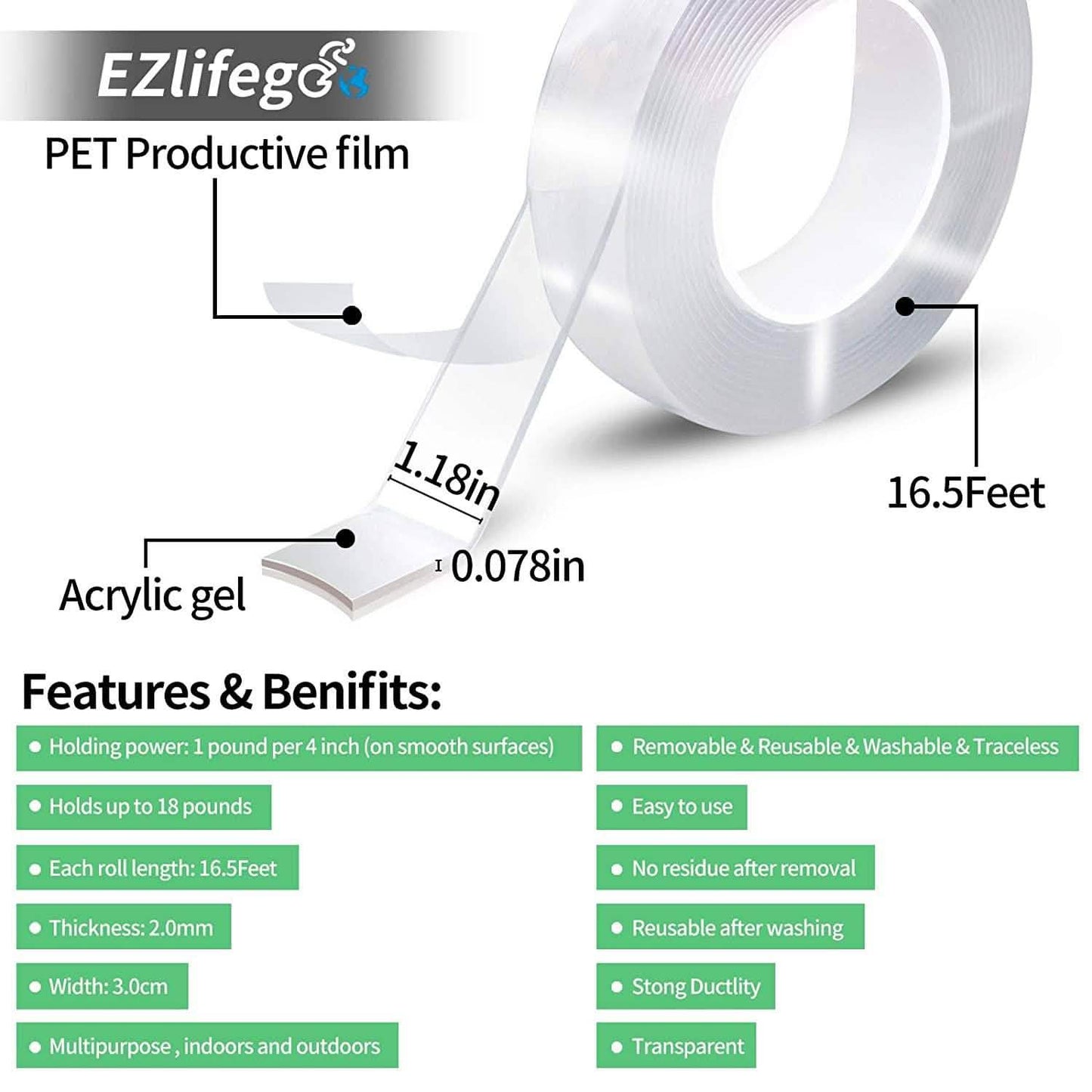 EZlifego Double Sided Tape Heavy Duty DailySale