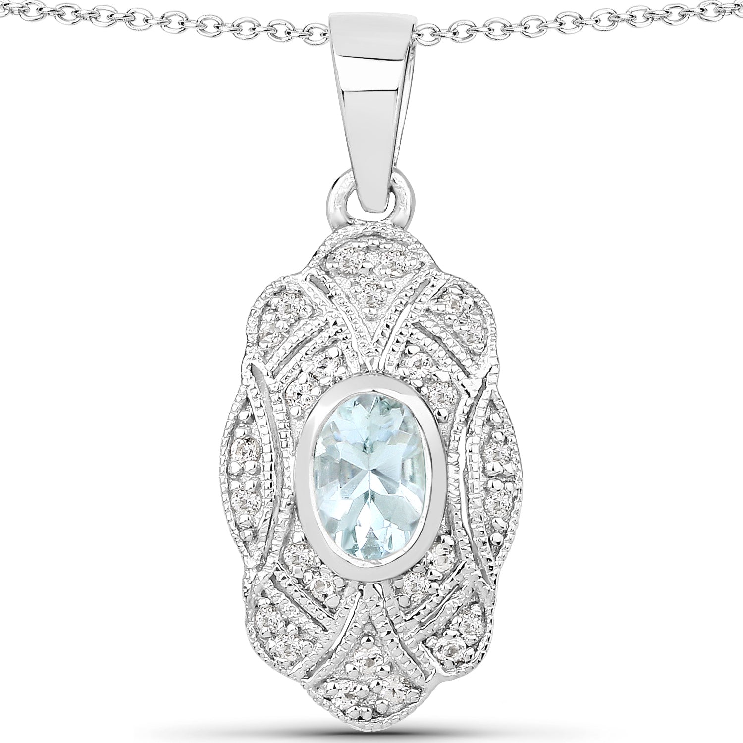 0.48 Carat Genuine Aquamarine and White Topaz .925 Sterling Silver Pendant Bids.com