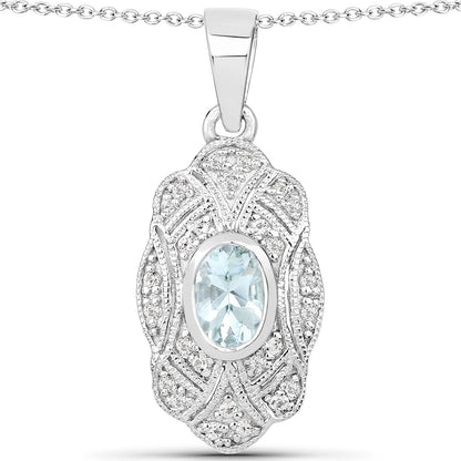 0.48 Carat Genuine Aquamarine and White Topaz .925 Sterling Silver Pendant Bids.com