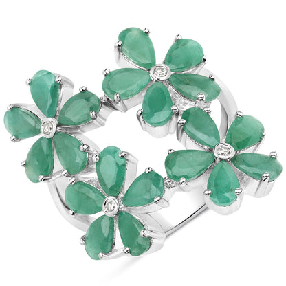 4.63 Carat Genuine Emerald and White Diamond .925 Sterling Silver Ring Bids.com