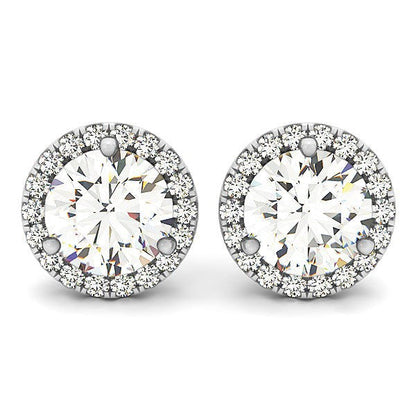 14k White Gold Round Prong Halo Style Earrings (1 cttw) Bids.com
