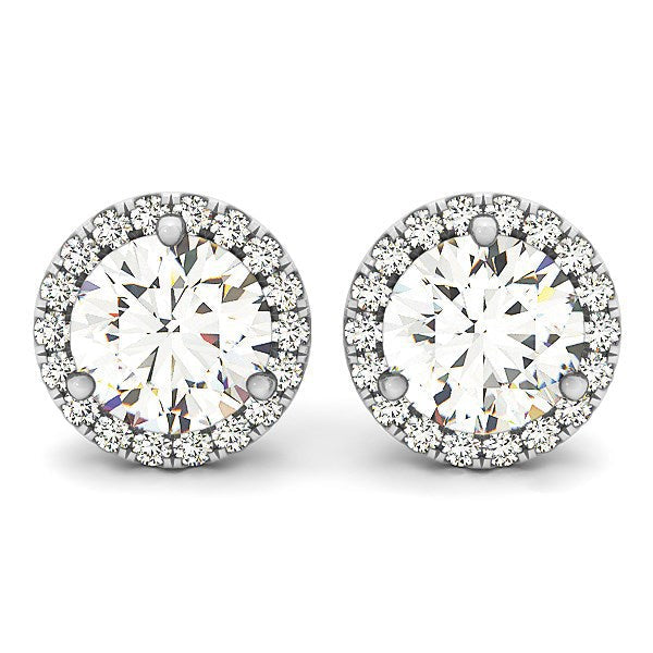 14k White Gold Round Prong Halo Style Earrings (1 cttw) Bids.com