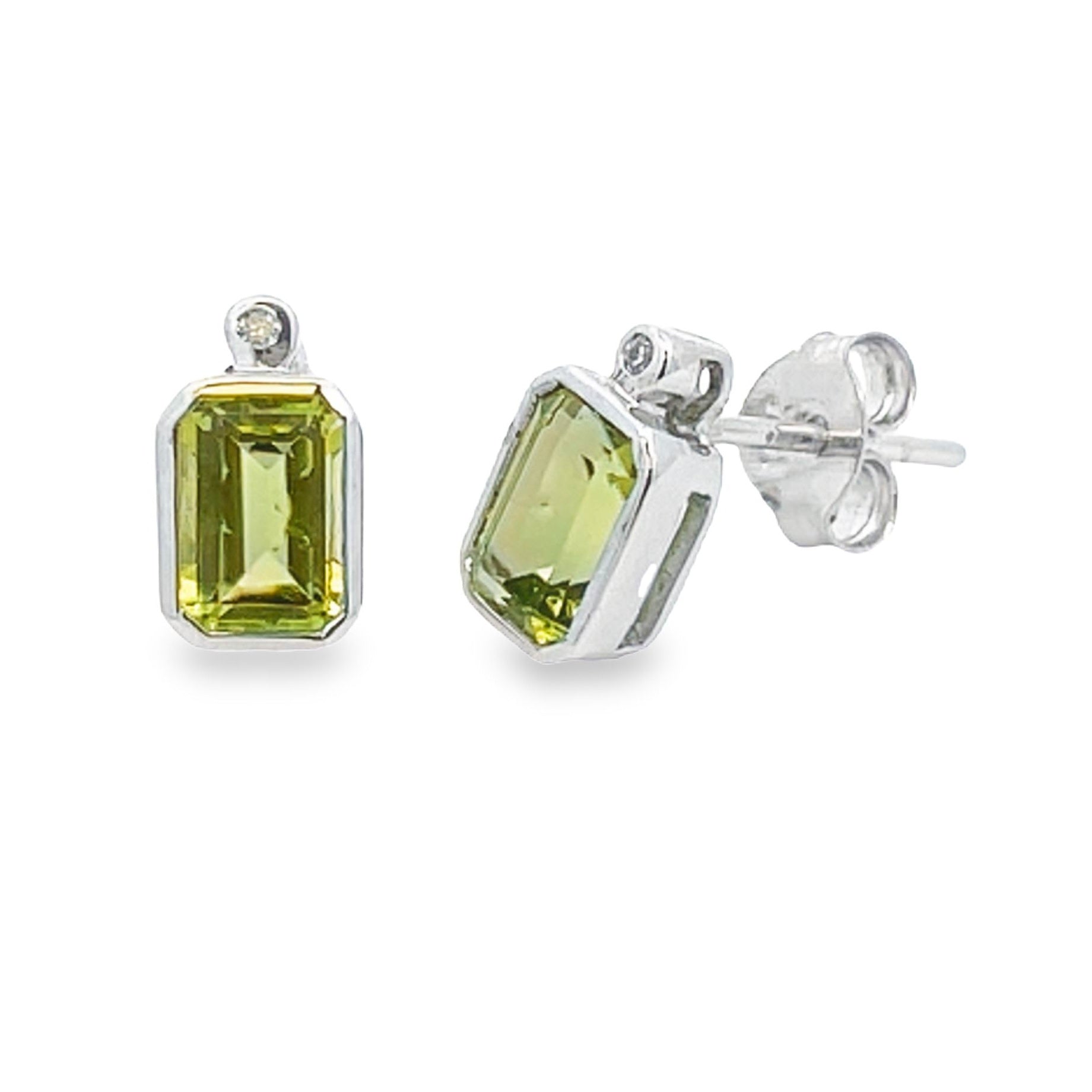 .81ct Peridot Diamond Stud Earrings 10KT White Gold Bids.com