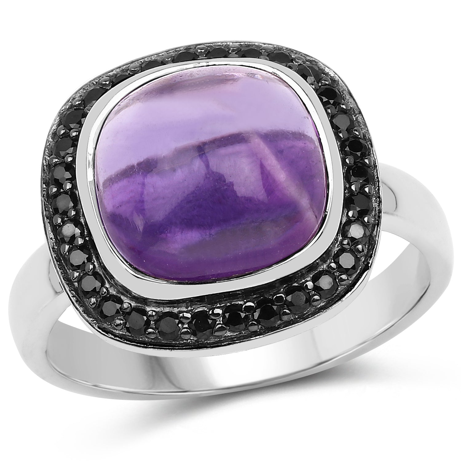 5.25 Carat Genuine Amethyst & Black Spinel .925 Sterling Silver Ring Bids.com