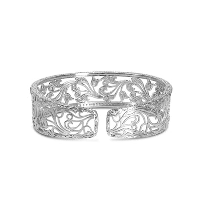 18K White Gold 3 1/4 Cttw Pave Diamond Openwork Floral Filigree Swirl Bangle Cuff Bracelet (H-I Color, VS2-SI1 Clarity) Bids.com