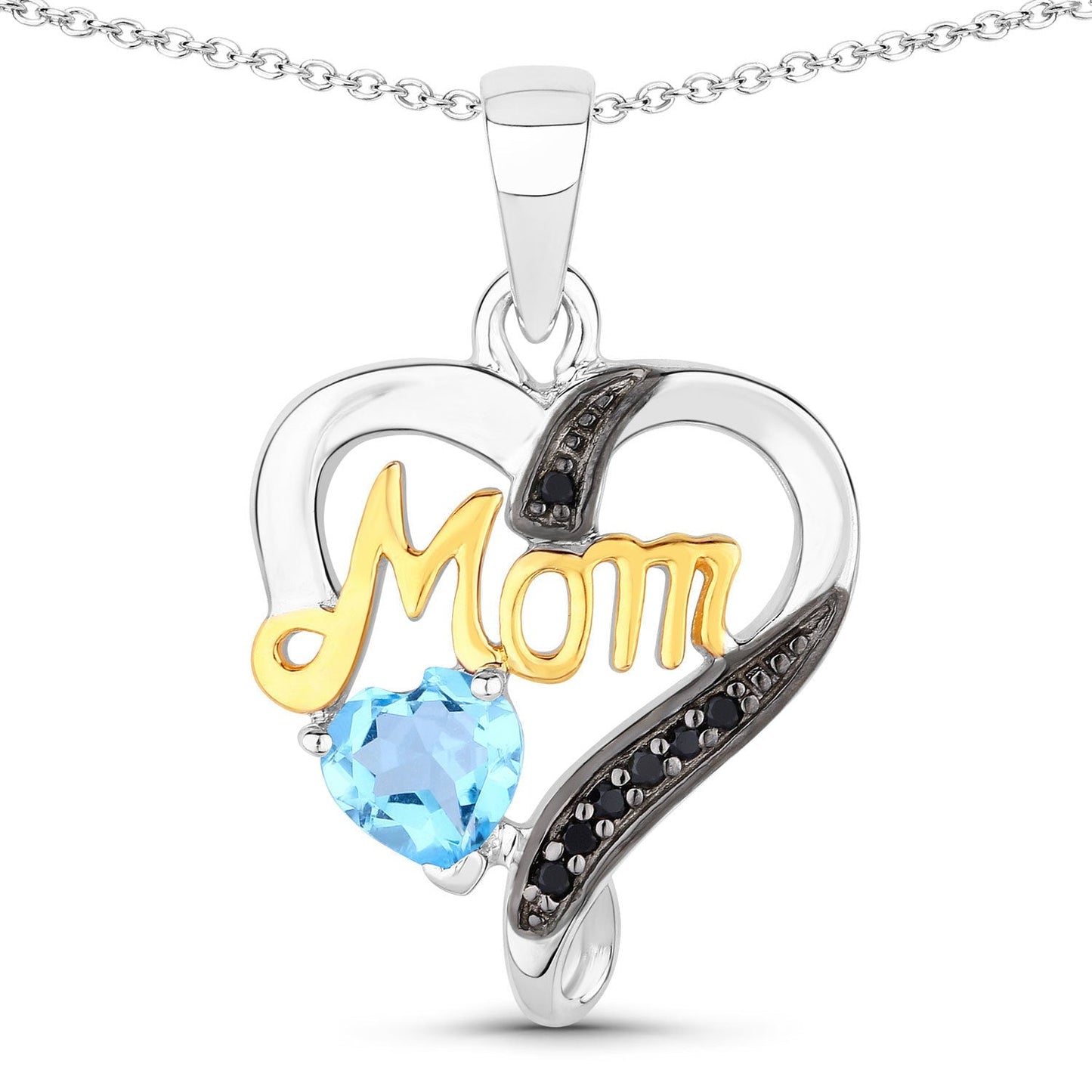 0.57 Carat Genuine Swiss Blue Topaz and Black Spinel .925 Sterling Silver Pendant Bids.com