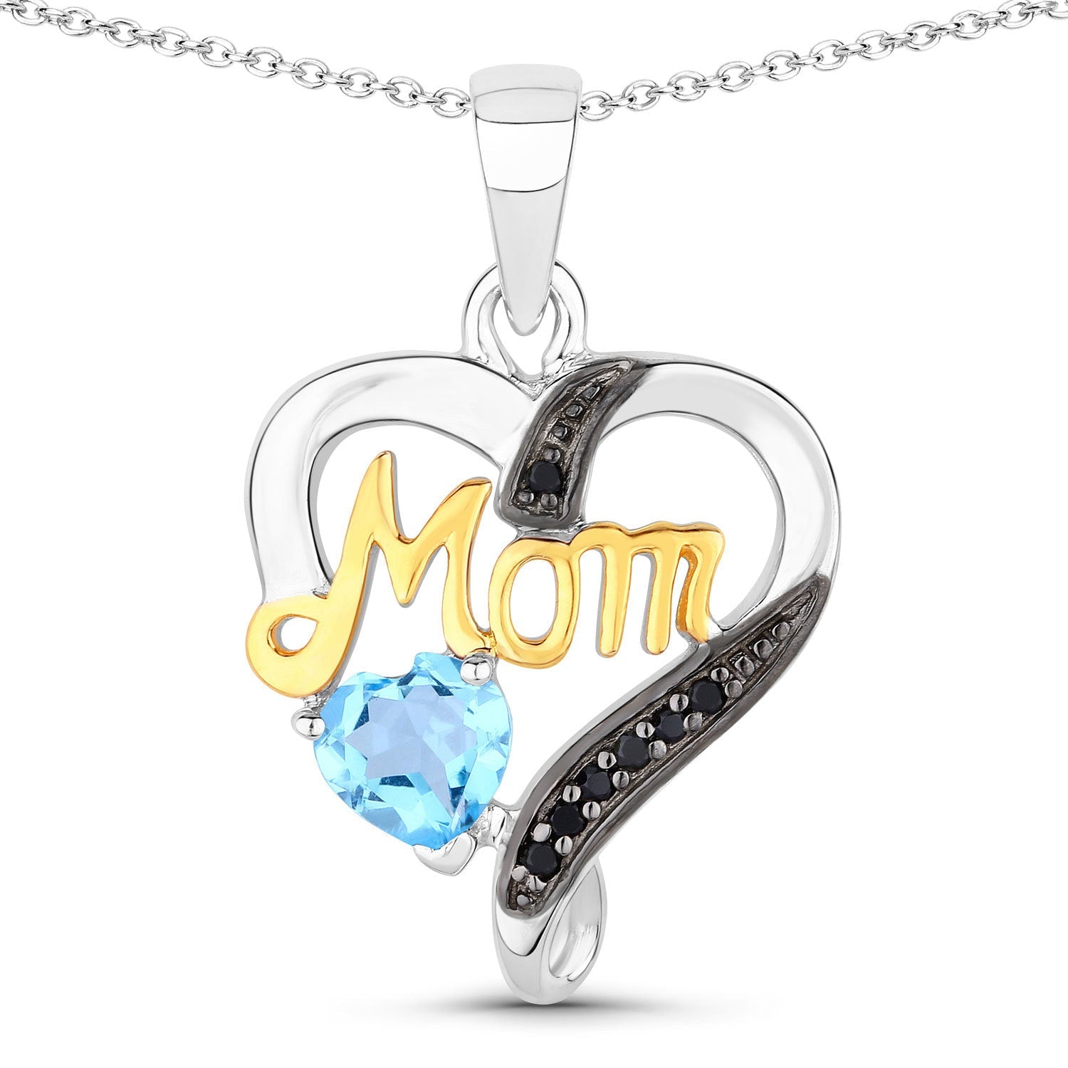 0.57 Carat Genuine Swiss Blue Topaz and Black Spinel .925 Sterling Silver Pendant Bids.com