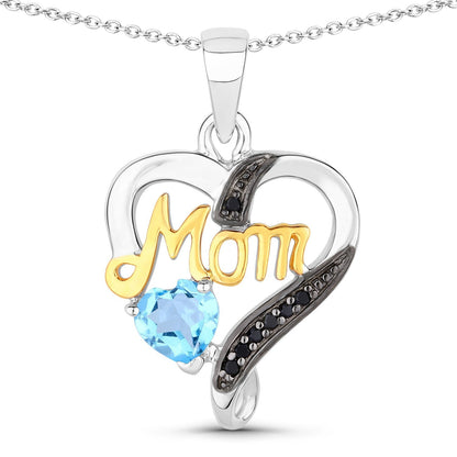 0.57 Carat Genuine Swiss Blue Topaz and Black Spinel .925 Sterling Silver Pendant Bids.com