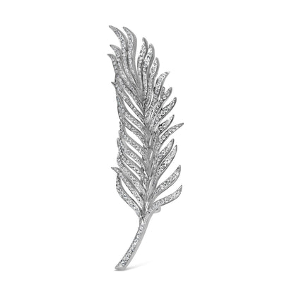 18K White Gold 2 7/8 Cttw Diamond Feather Brooch Pin (G-H Color, VS1-VS2 Clarity) Bids.com