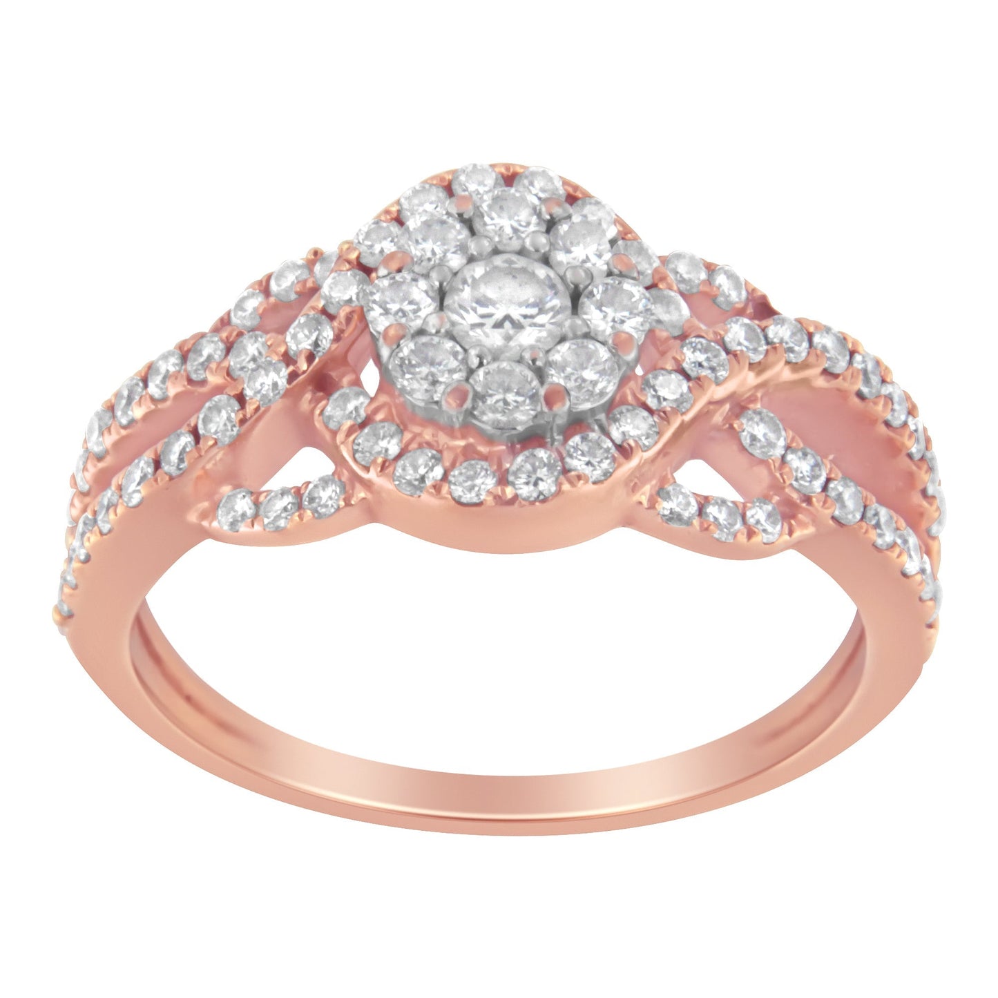 10K Rose Gold 3/4 Cttw Diamond Floral Cluster Head and Twisted Shank Cocktail  Ring (H-I Color, SI1-SI2 Clarity)- Size 7 Bids.com