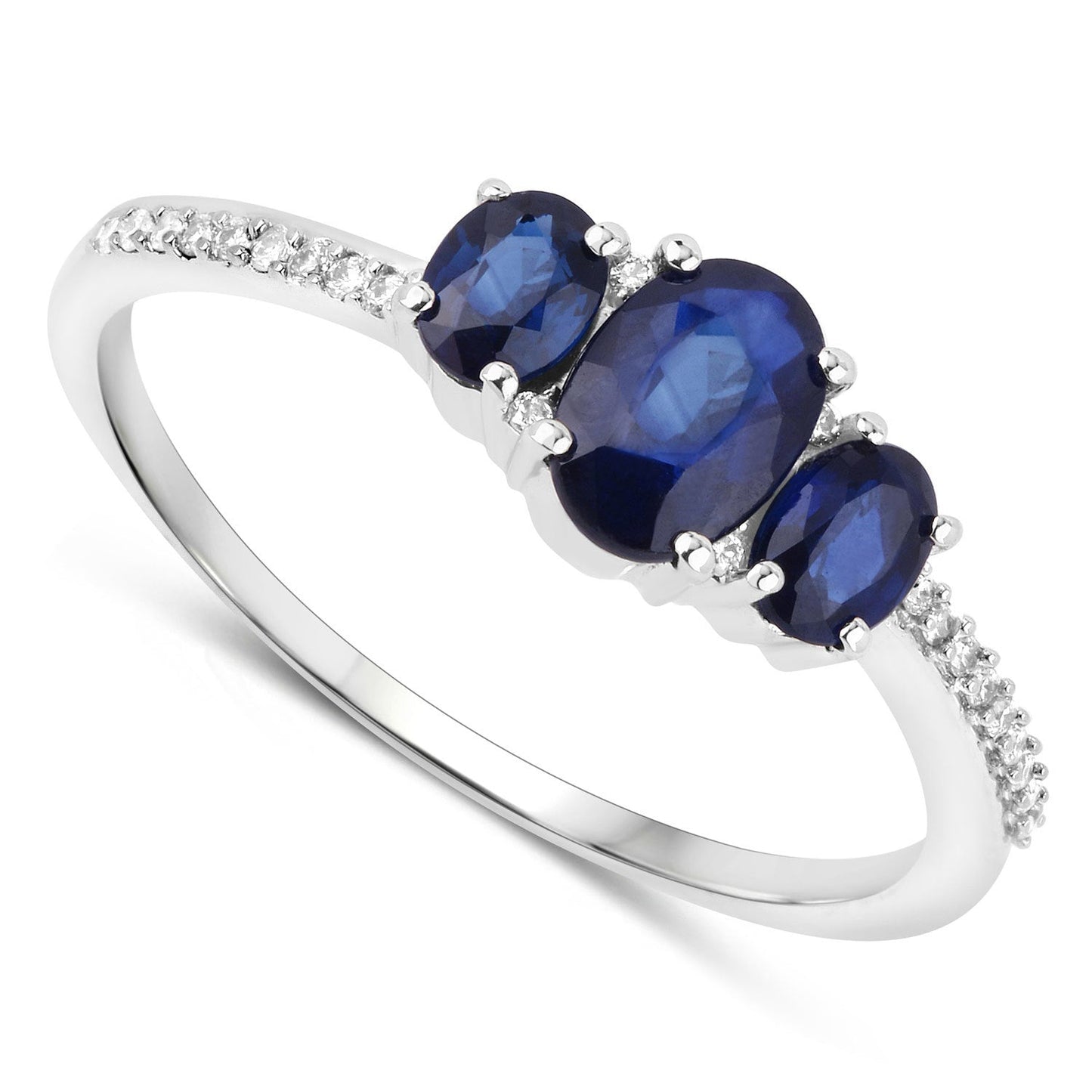 0.98 Carat Genuine Blue Sapphire and White Diamond 14K White Gold Ring Bids.com
