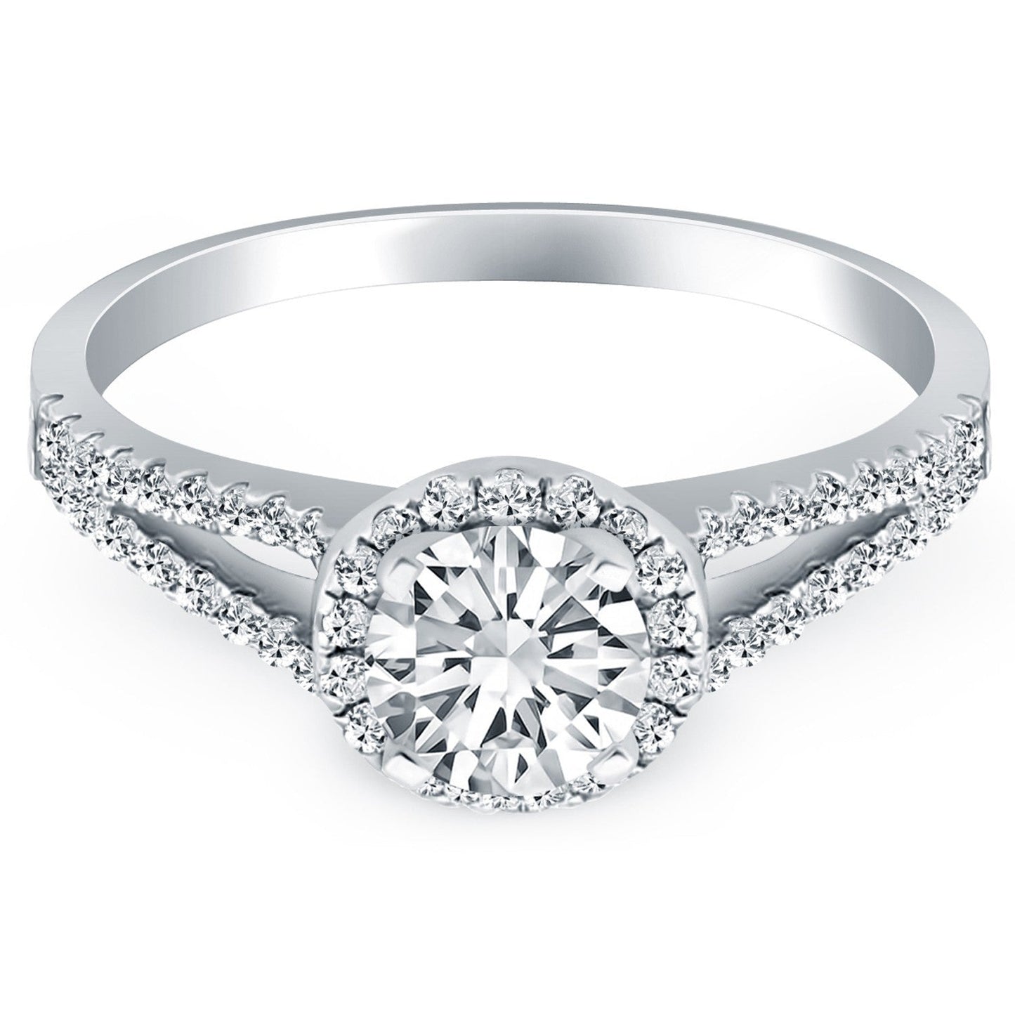 14k White Gold Diamond Halo Split Shank Engagement Ring Bids.com