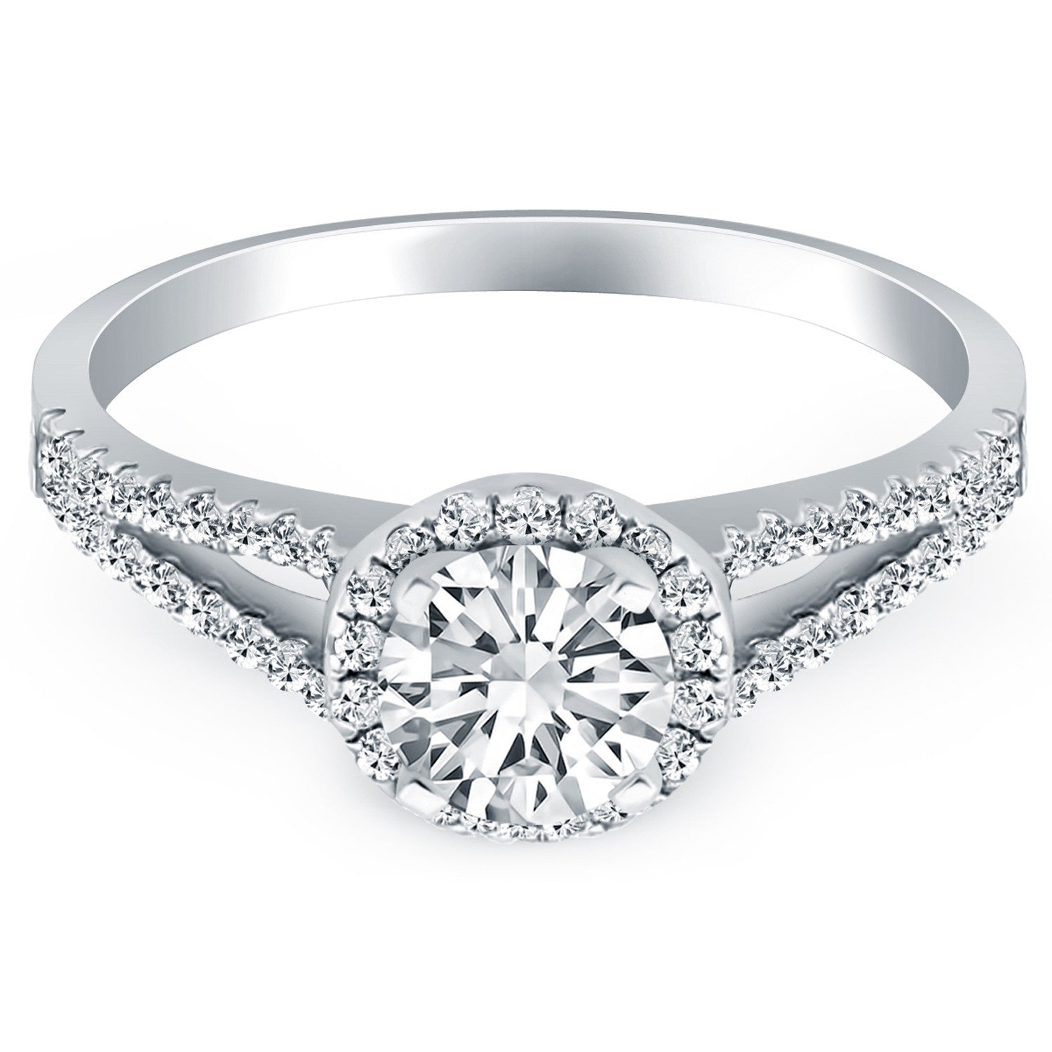 14k White Gold Diamond Halo Split Shank Engagement Ring Bids.com