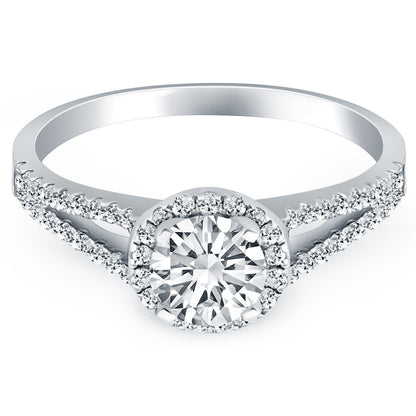 14k White Gold Diamond Halo Split Shank Engagement Ring Bids.com