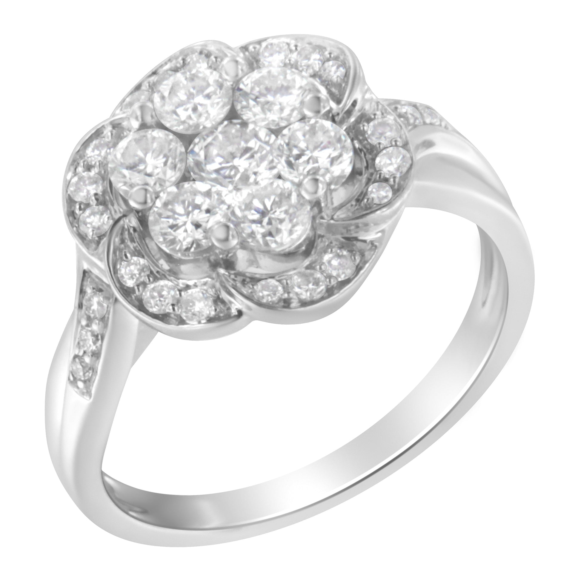 14K White Gold Floral Cluster Diamond Ring (1.0 Cttw, H-I Color, SI2-I1 Clarity) - Size 6 Bids.com