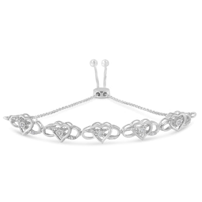.925 Sterling Silver Miracle Set Diamond Accented Infinity Hearts 6â€-9â€ Adjustable Bolo Bracelet (H-I Color, I2-I3 Clarity) Bids.com