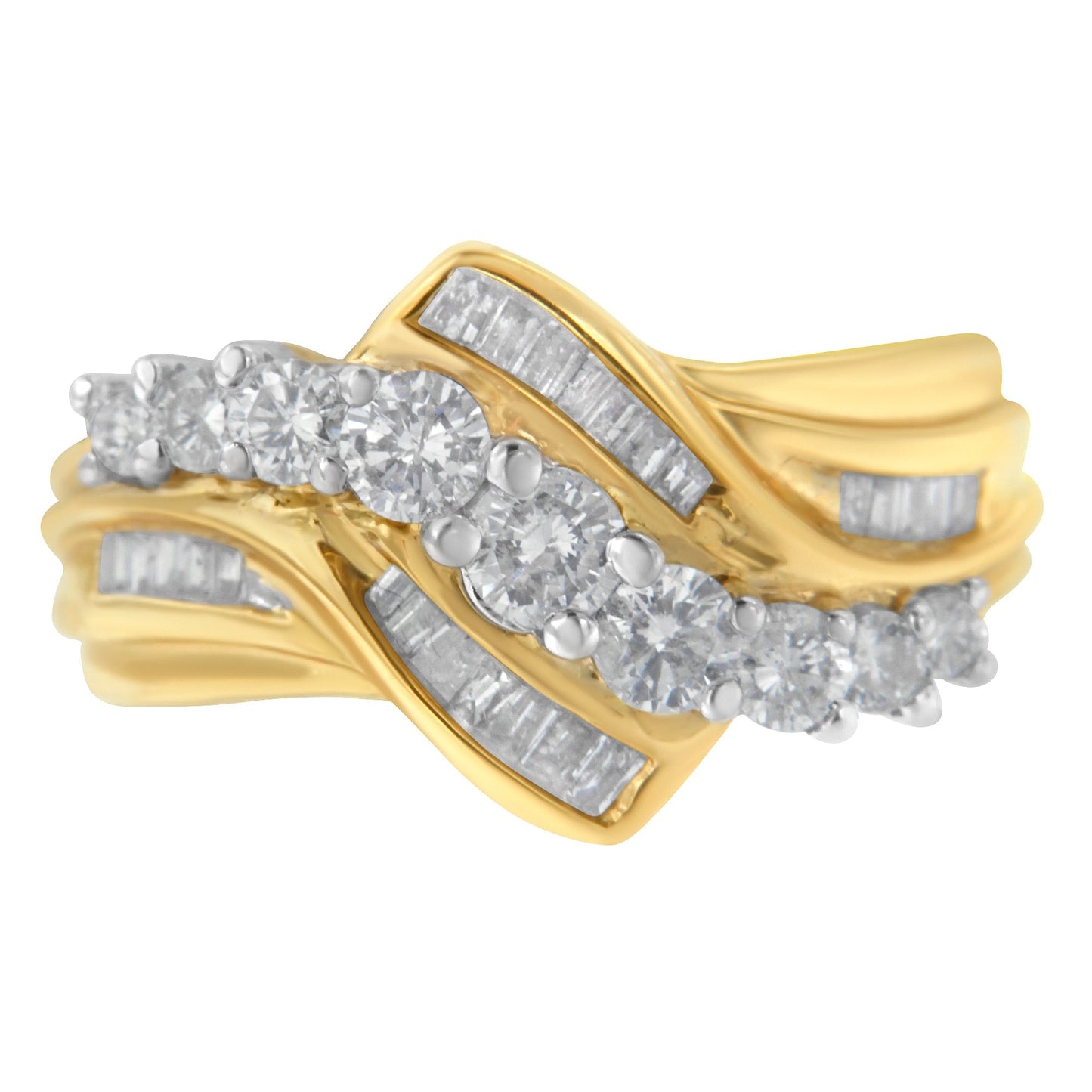 10K Two-Toned Diamond Bypass Ring (1 Cttw, H-I Color, SI2-I1 Clarity) - Size 6-1/2 Bids.com