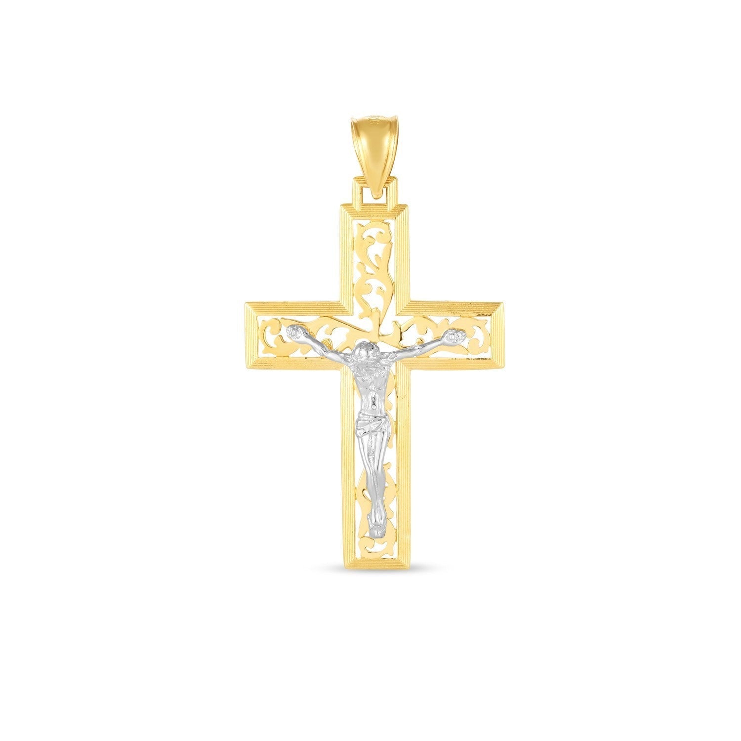 14k Two Tone Gold High Polish Diamond Cut Cross Pendant Bids.com