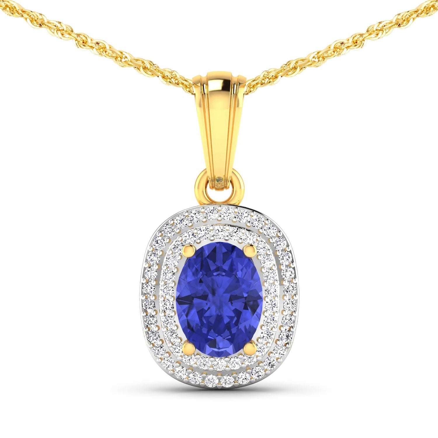 1.45 Carat Genuine Tanzanite and White Diamond 14K Yellow Gold Pendant Bids.com