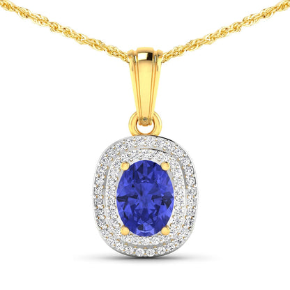 1.45 Carat Genuine Tanzanite and White Diamond 14K Yellow Gold Pendant Bids.com