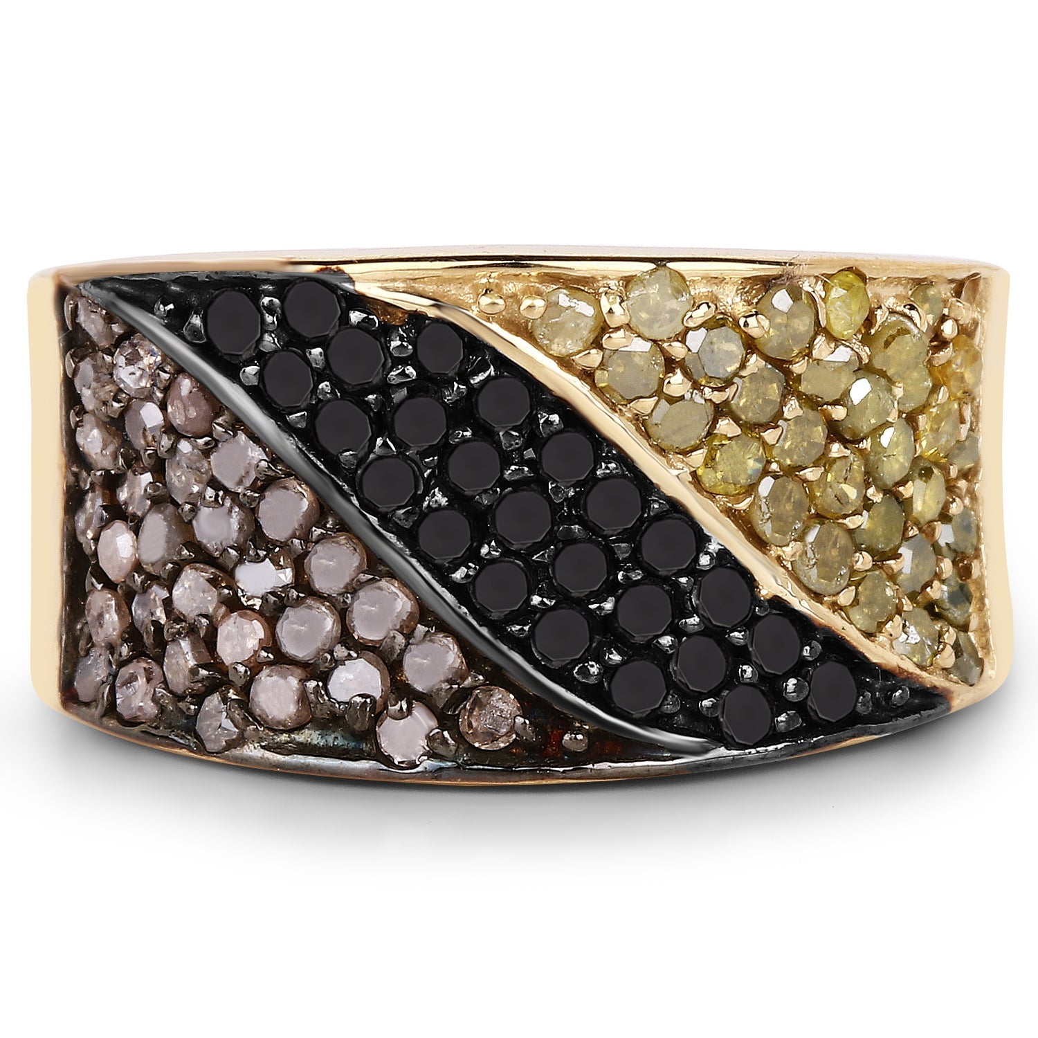 14K Yellow Gold Plated 1.25 Carat Genuine Black Diamond, Champagne Diamond & Yellow Diamond .925 Sterling Silver Ring Bids.com