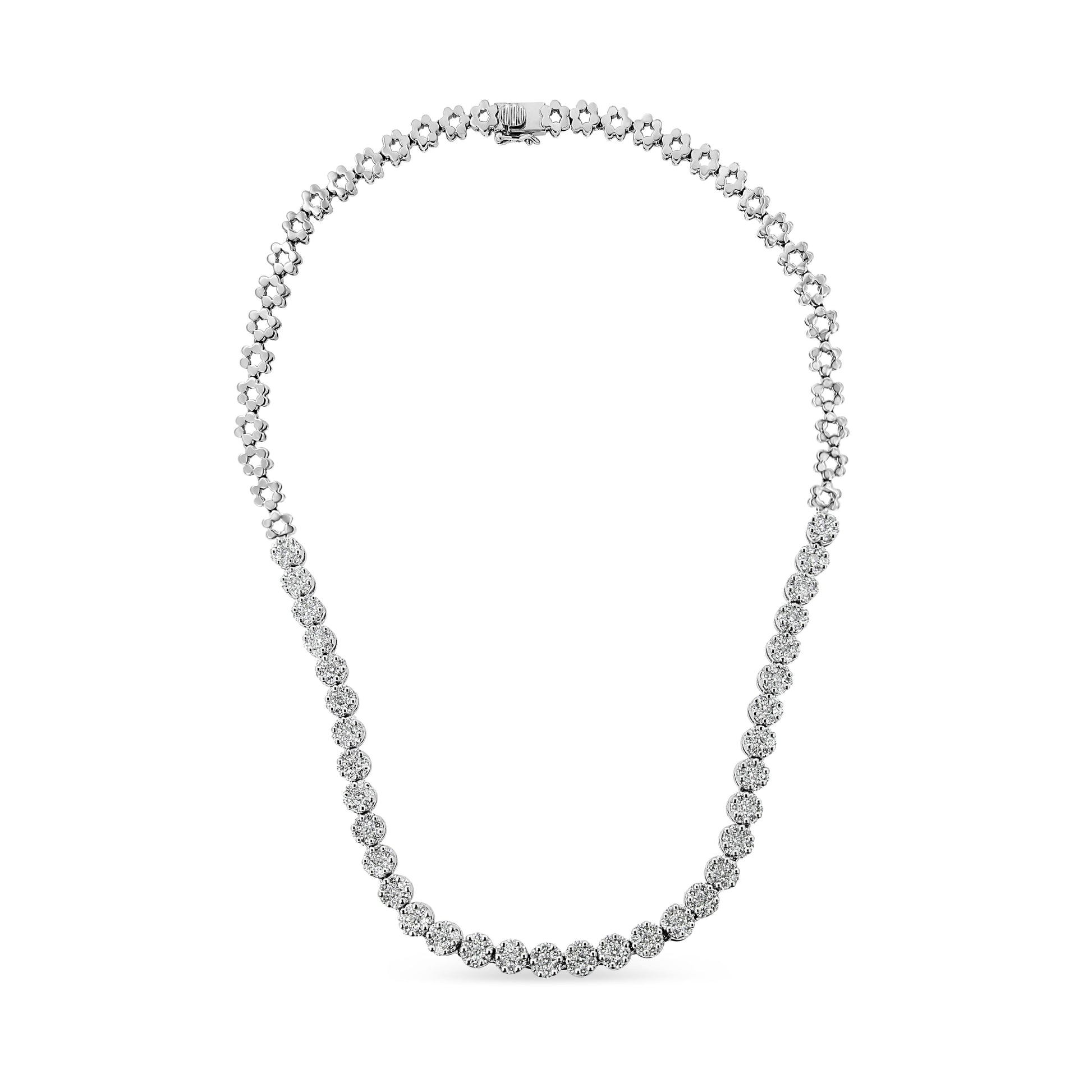IGI Certified 14K White Gold 8.0 Cttw Pave Set Round-Cut Diamond Cluster Graduating Riviera Statement Necklace (H-I Color, I1 Clarity) Bids.com