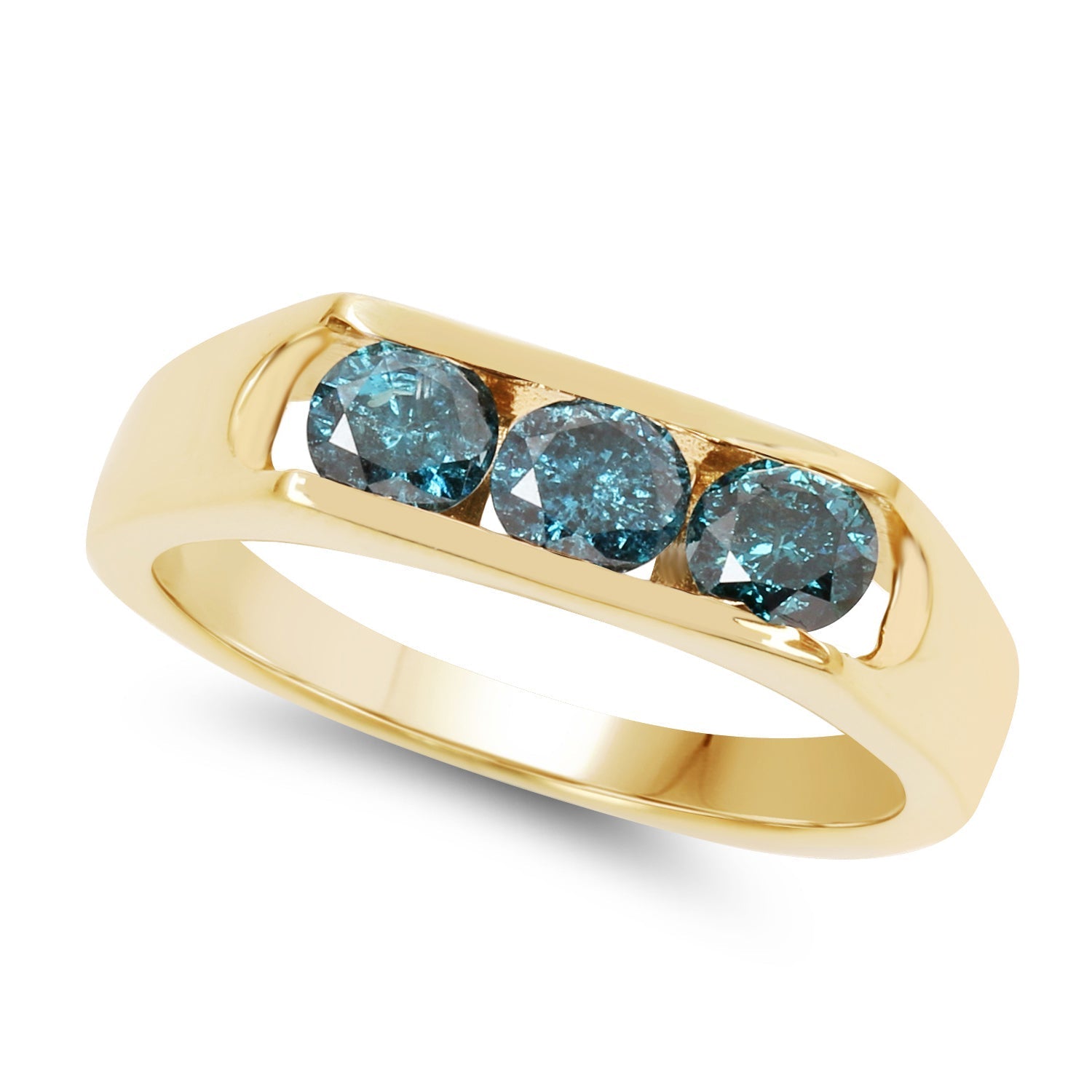 14K Yellow Gold Plated 0.90 Carat Genuine Blue Diamond .925 Sterling Silver Ring Bids.com