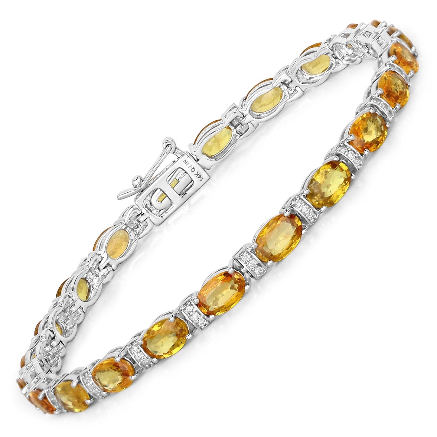 12.33 Carat Genuine Orange Sapphire and White Diamond 14K White Gold Bracelet Bids.com