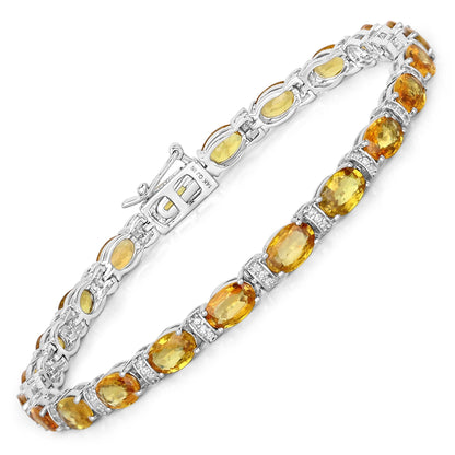 12.33 Carat Genuine Orange Sapphire and White Diamond 14K White Gold Bracelet Bids.com