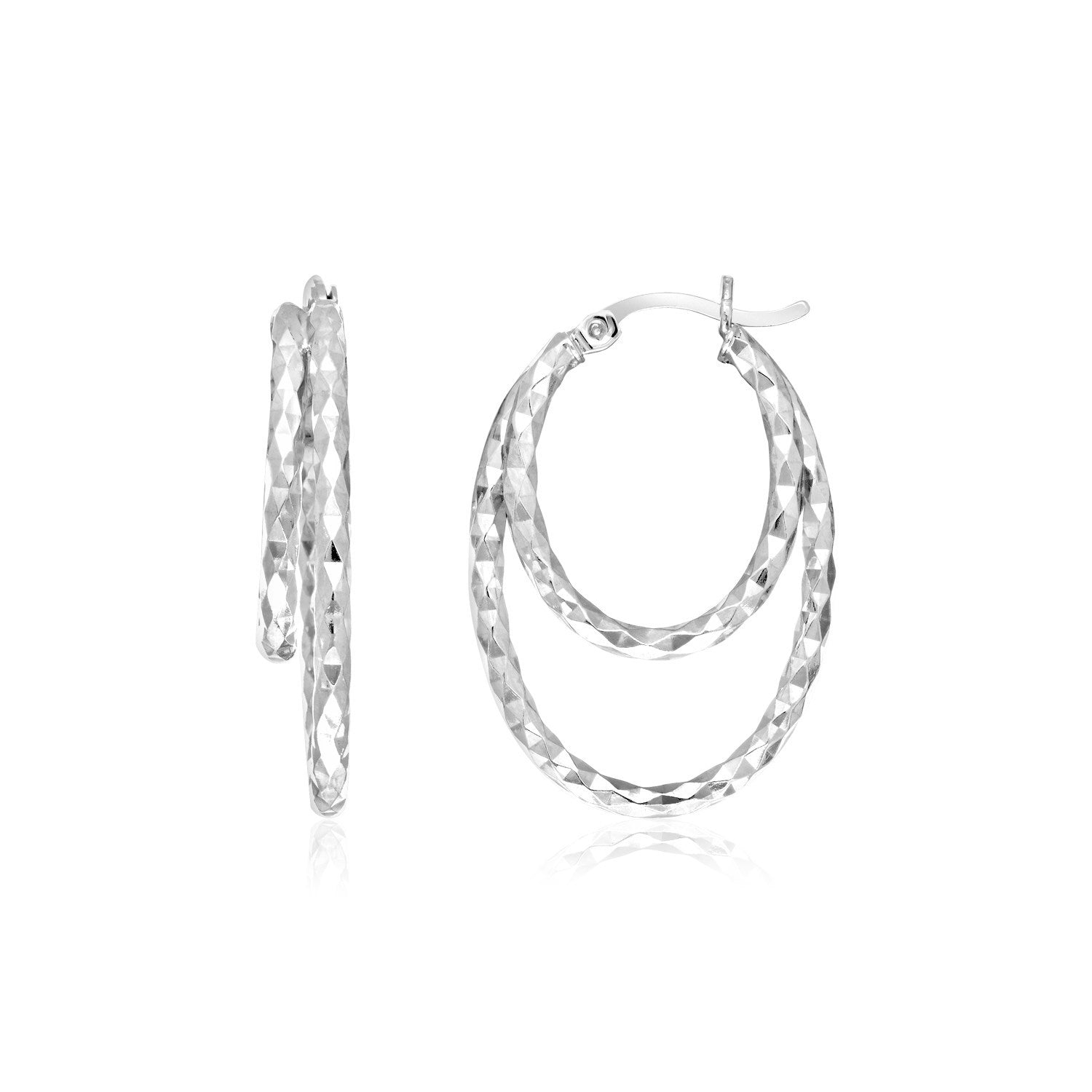 Sterling Silver Double Oval Textured Hoop Earrings Bids.com