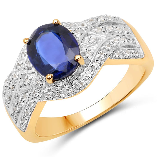 14K Yellow Gold Plated 2.56 Carat Genuine Kyanite and White Topaz .925 Sterling Silver Ring Bids.com