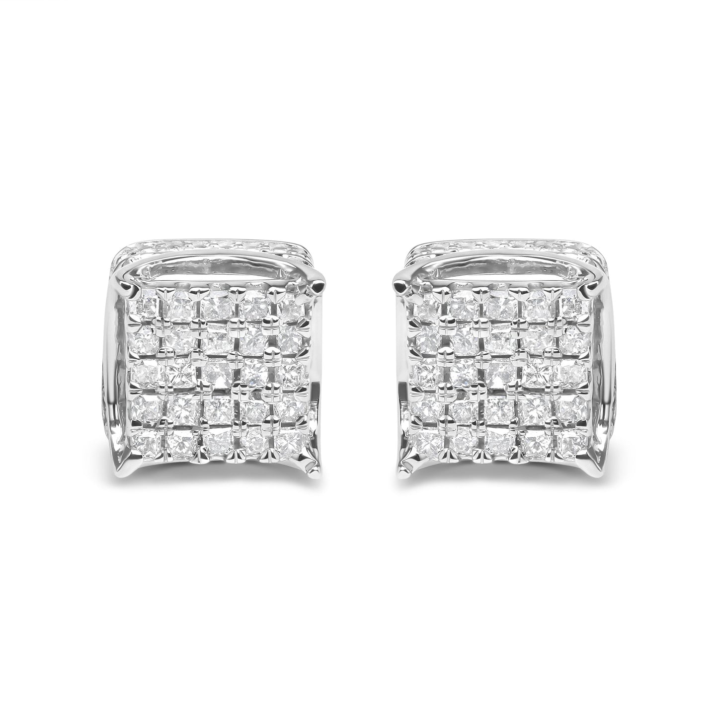 10K White Gold 1/2 Cttw Princess Cut Diamond Square Shaped Multi Stone Stud Earrings (H-I Color, SI1-SI2 Clarity) Bids.com