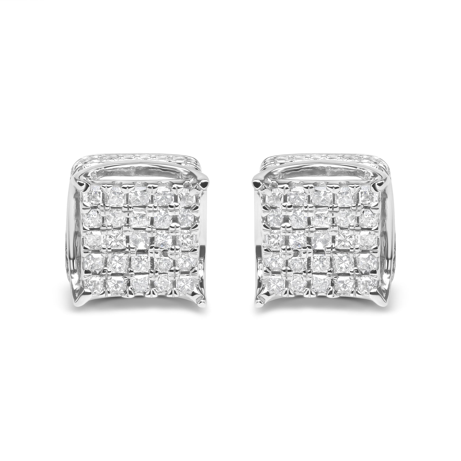 10K White Gold 1/2 Cttw Princess Cut Diamond Square Shaped Multi Stone Stud Earrings (H-I Color, SI1-SI2 Clarity) Bids.com