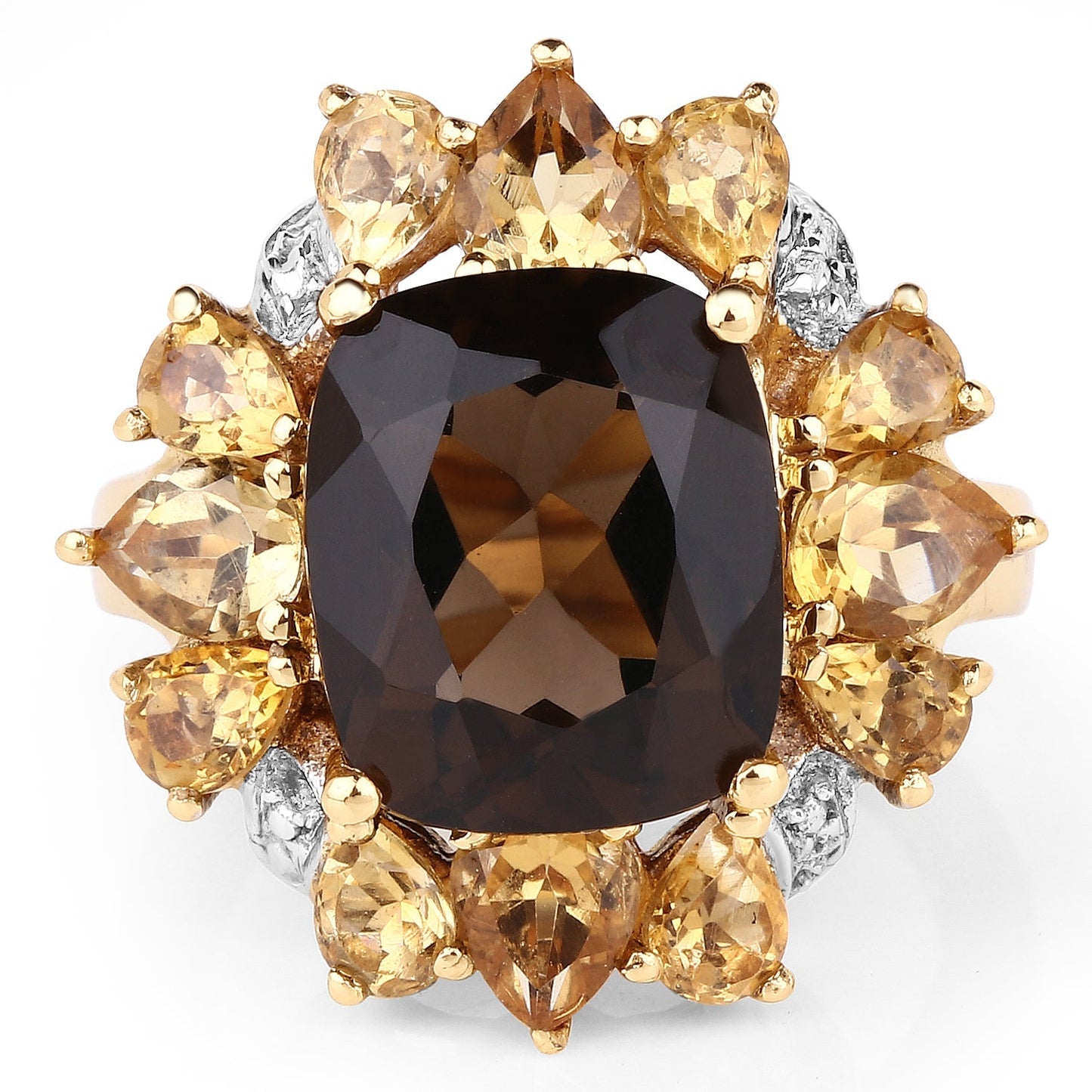 14K Yellow Gold Plated 7.10 Carat Genuine Smoky Quartz, Citrine & White Topaz Brass Ring Bids.com