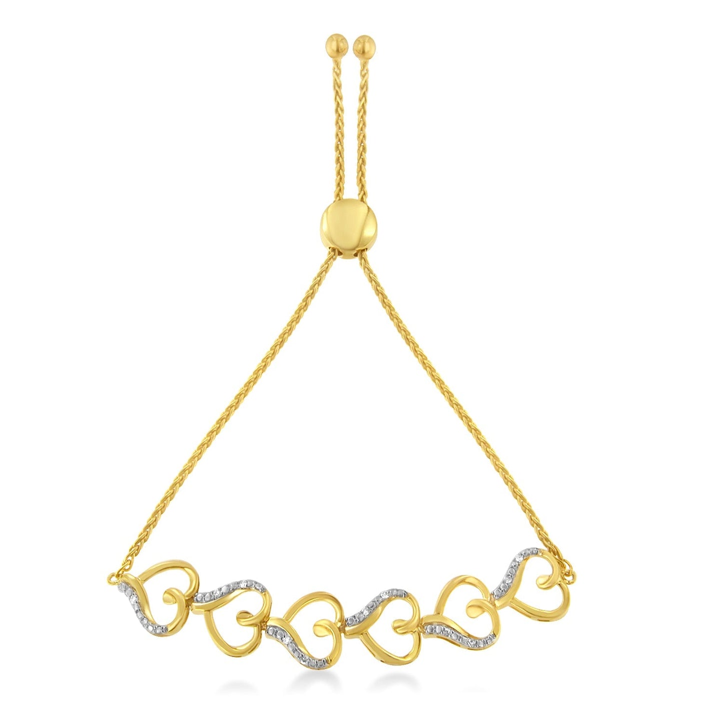 10K Yellow Gold over .925 Sterling Silver Diamond Accented Open Hearts 6â€-9â€ Adjustable Chain Bolo Bracelet (H-I Color, I2-I3 Clarity) Bids.com