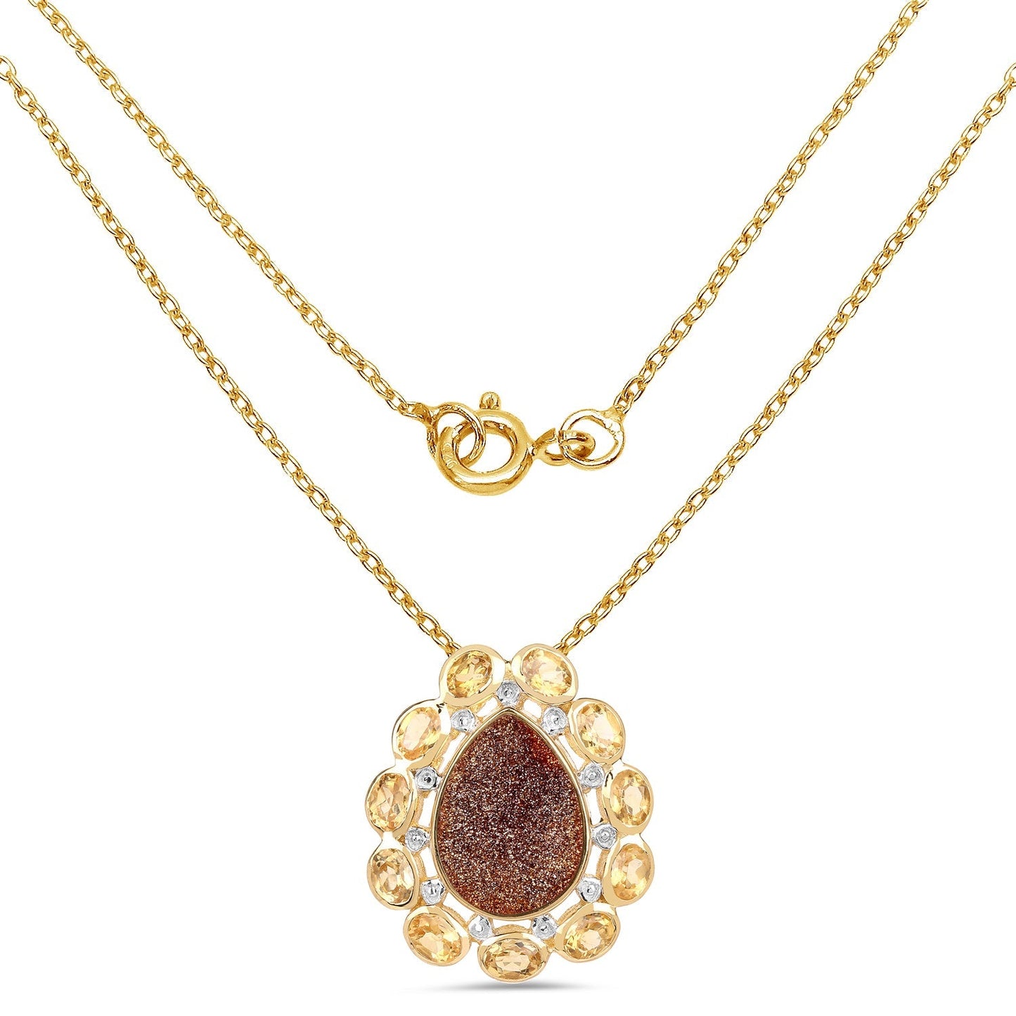 14K Yellow Gold Plated 5.14 Carat Genuine Red Droozi and Citrine .925 Sterling Silver Pendant Bids.com