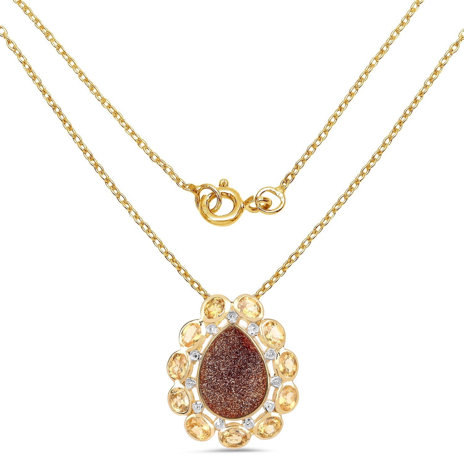14K Yellow Gold Plated 5.14 Carat Genuine Red Droozi and Citrine .925 Sterling Silver Pendant Bids.com