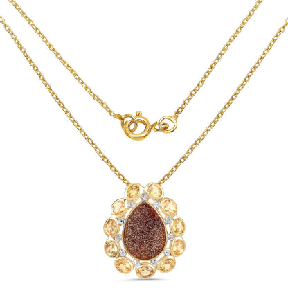 14K Yellow Gold Plated 5.14 Carat Genuine Red Droozi and Citrine .925 Sterling Silver Pendant Bids.com
