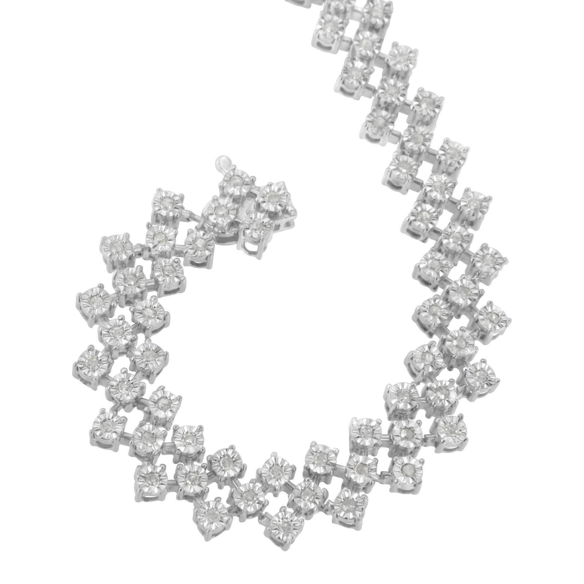 .925 Sterling Silver 1.0 cttw Miracle-Set Round Diamond "Zig Zag" Link Bracelet (I-J Color, I3 Clarity) -7.25 Bids.com