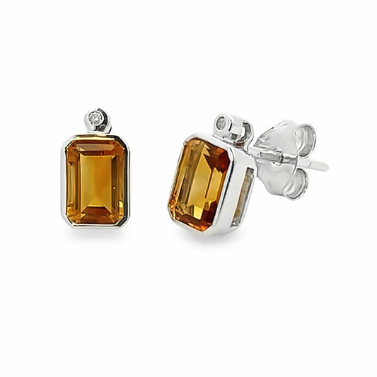1.09ct Citrine Diamond Stud Earrings 10KT White Gold Bids.com
