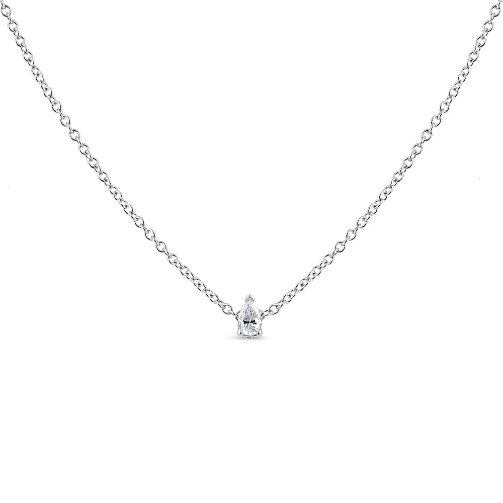14K White Gold 1/10 Cttw Pear Shape Lab Grown Diamond Solitaire Pendant Necklace (F-G Color, VS2-SI1 Clarity) Bids.com