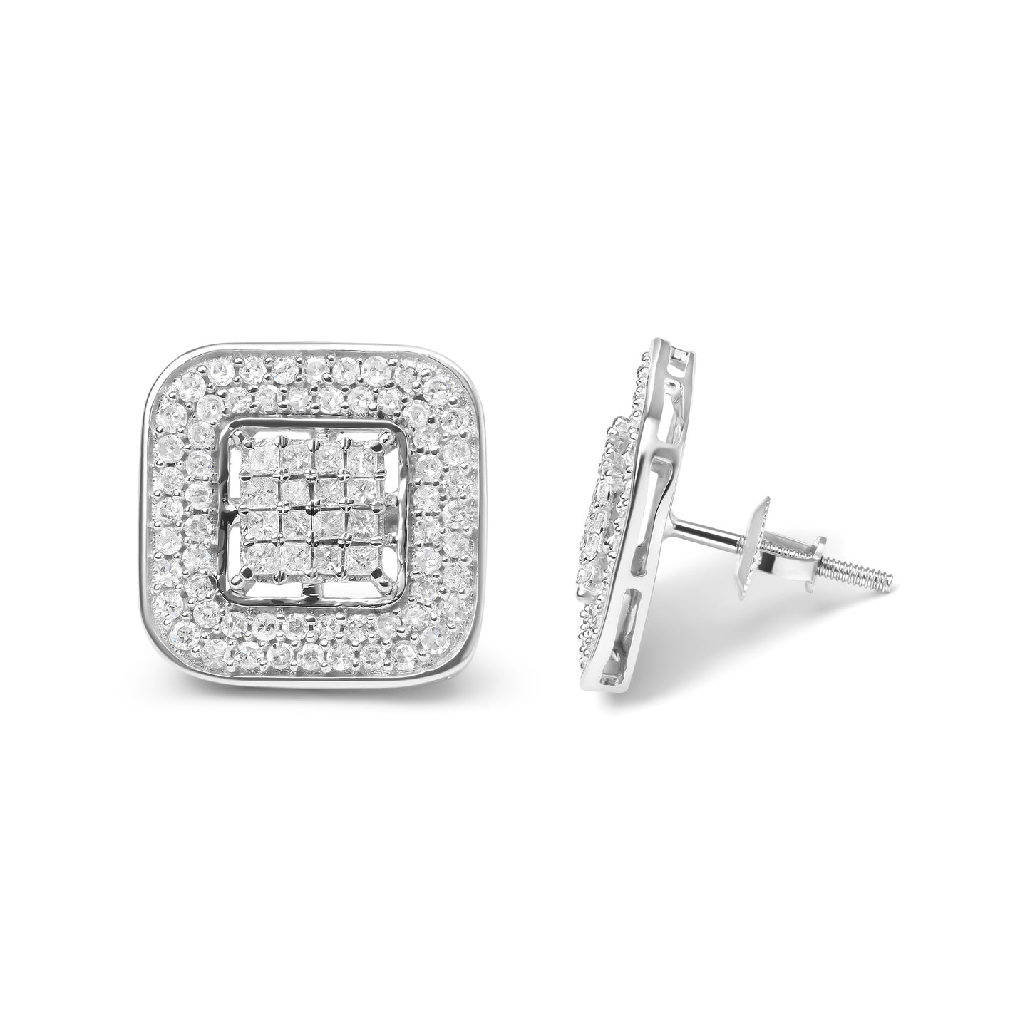 10K White Gold 1.0 Cttw Round and Princess Cut Diamond Composite Open Halo Stud Earrings (H-I Color, SI1-SI2 Clarity) Bids.com