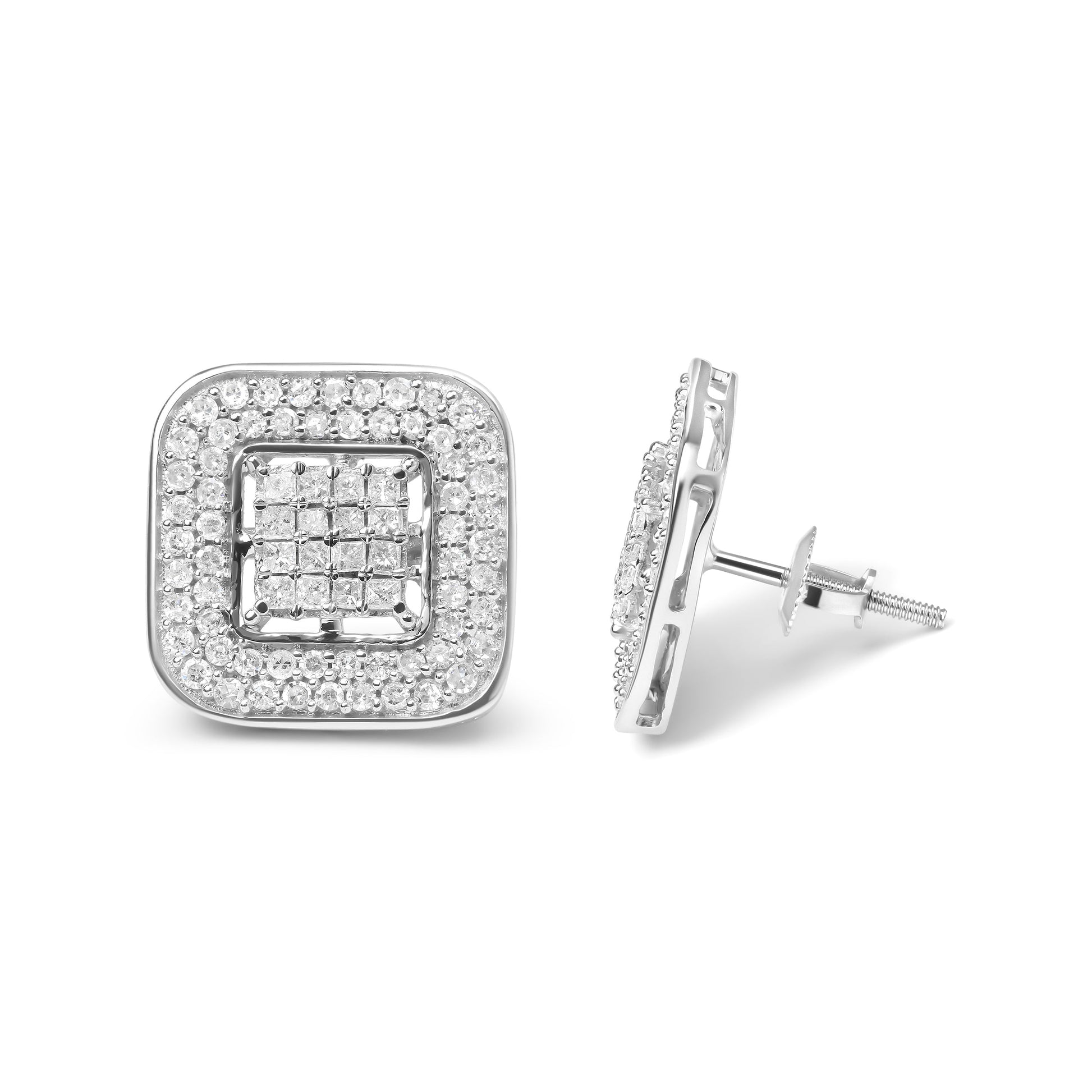 10K White Gold 1.0 Cttw Round and Princess Cut Diamond Composite Open Halo Stud Earrings (H-I Color, SI1-SI2 Clarity) Bids.com