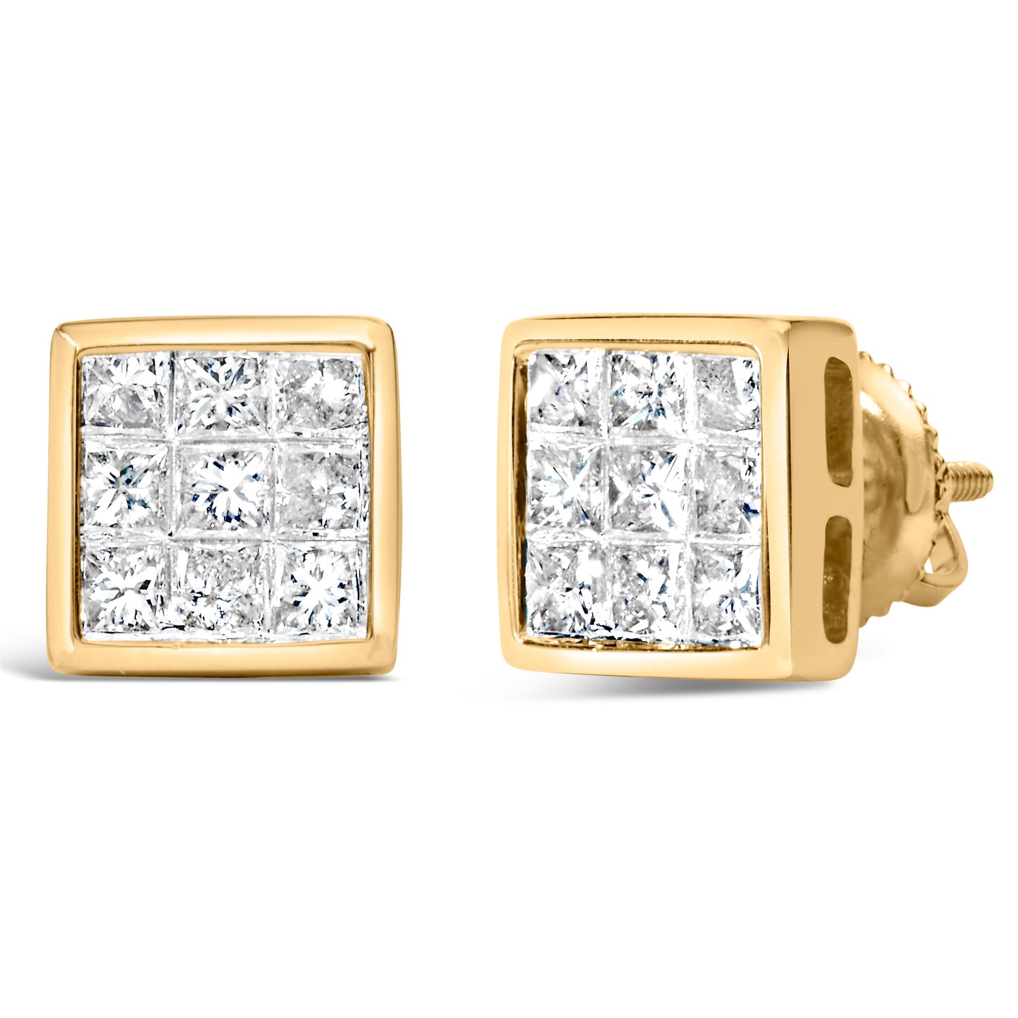 14K Yellow Gold 1.0 Cttw Princess Cut Diamond Composite Stud Earrings with Screw Backs (J-K Color, SI1-SI2 Clarity) Bids.com
