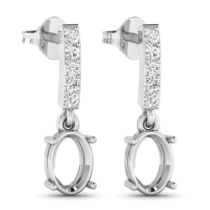 0.14 Carat Genuine White Diamond 14K White Gold Semi Mount Earrings - holds 7x5mm Oval Gemstones Bids.com