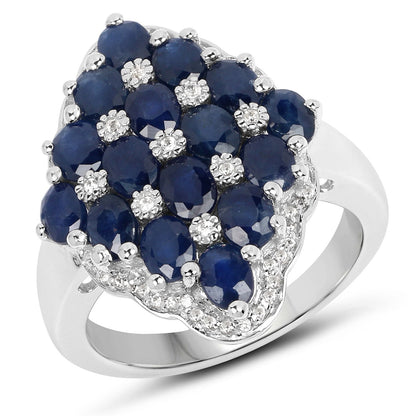 3.48 Carat Genuine Blue Sapphire and White Zircon .925 Sterling Silver Ring Bids.com
